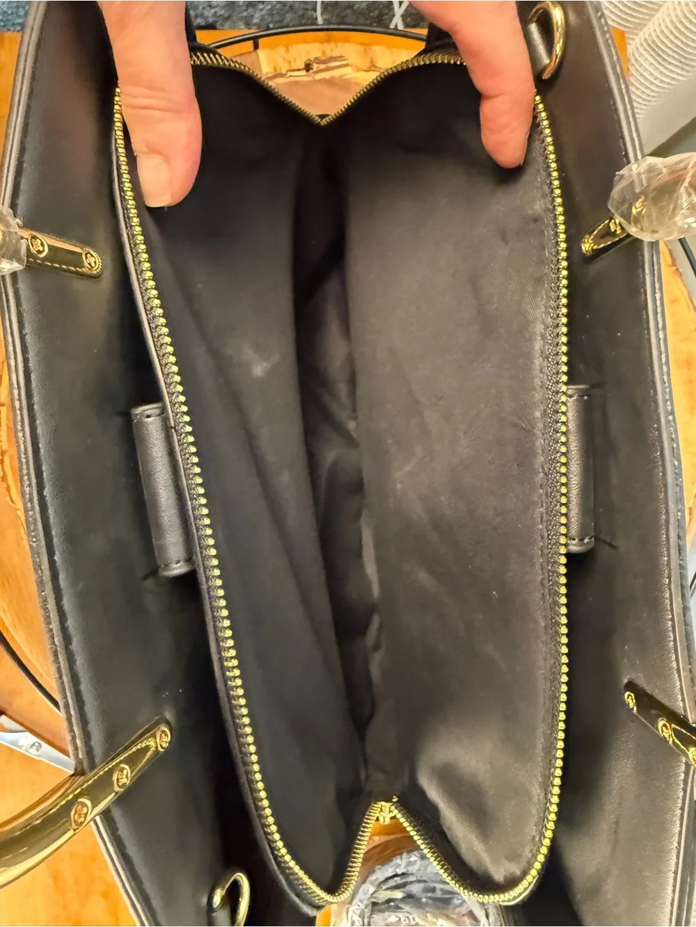 BCBG NWT Elyse Satchel Black Faux Leather Satchel Crossbody - Gold Top Handles
